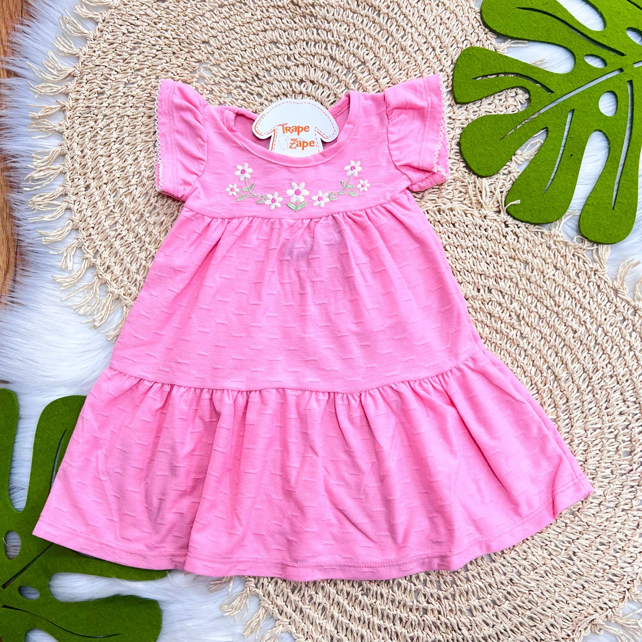 Vestido com Flores Bordadas - Rosa